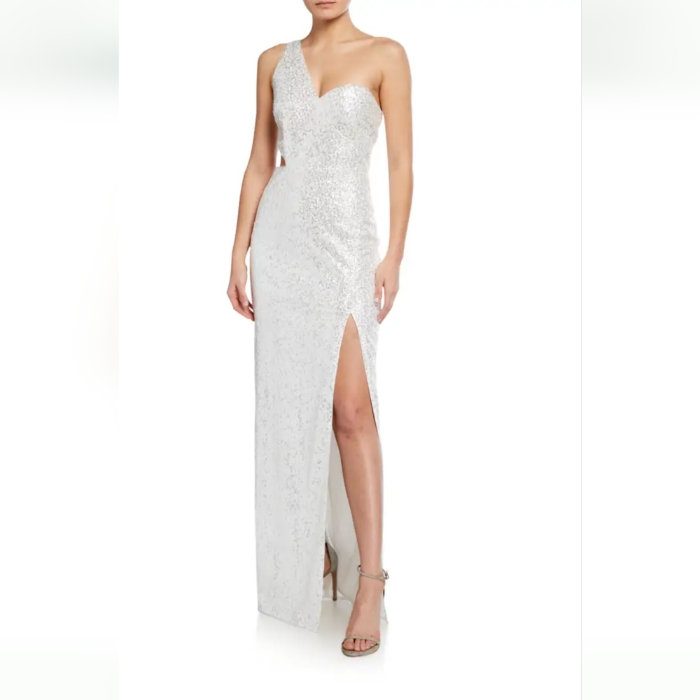 NWT Aidan By Aidan Mattox Sequin One-Shoulder Column Gown